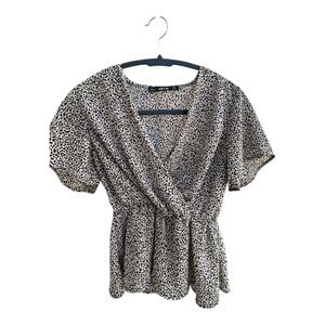 Hesperus cheetah animal print rockabilly faux wrap shirt pin up girl
Sz XS